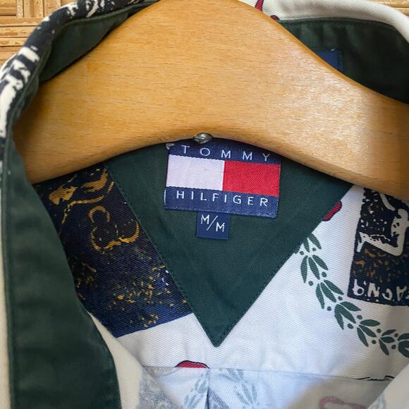 Vintage Tommy Hilfiger 90s Olympic Crest Print Button Down Shirt Medium - Picture 8 of 11